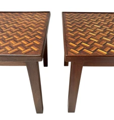 Pair of Mid-Century Modern Side Tables with Mosaic Inlaid Tops, 1960s